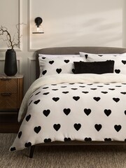 Black/White Heart Christmas Printed Festive Icons Fairisle Pattern Fleece Duvet Cover and Pillowcase Set - Image 1 of 4
