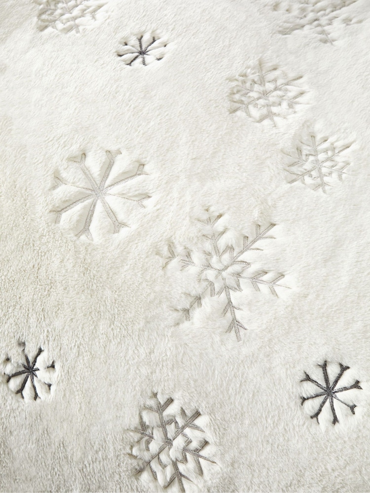 Buy White Embroidered Snowflake Faux Fur Christmas Duvet Cover and