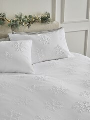 White Snowflake Embossed Christmas Duvet Cover and Pillowcase Set - Image 3 of 4