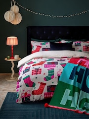 Multi Bright Christmas Printed Festive Icons Fairisle Pattern Fleece Duvet Cover and Pillowcase Set - Image 2 of 4