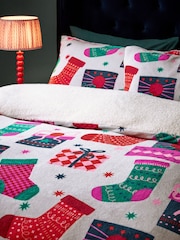 Multi Bright Christmas Printed Festive Icons Fairisle Pattern Fleece Duvet Cover and Pillowcase Set - Image 3 of 4