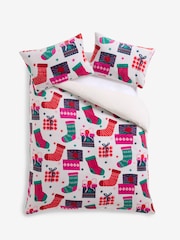 Multi Bright Christmas Printed Festive Icons Fairisle Pattern Fleece Duvet Cover and Pillowcase Set - Image 4 of 4