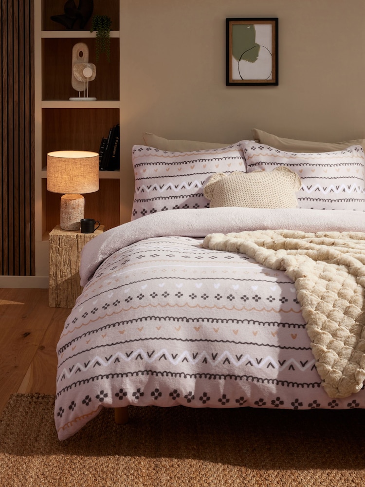 Natural Pattern Printed Fleece Duvet Cover and Pillowcase Set - Image 1 of 3