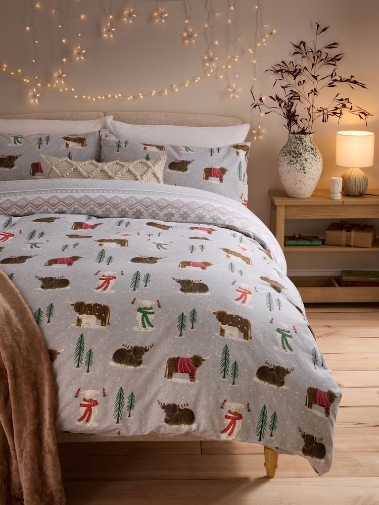 Grey Hamish Brushed 100% Cotton Christmas Duvet Cover and Pillowcase Set - Image 1 of 6