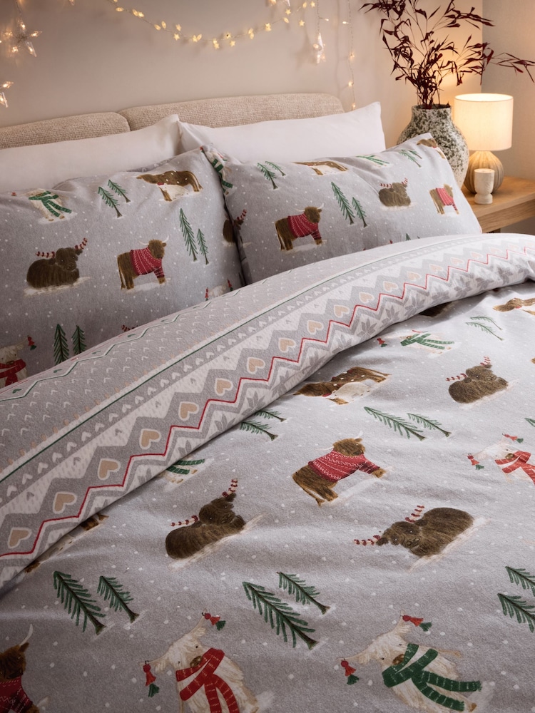 Grey Hamish Brushed 100% Cotton Christmas Duvet Cover and Pillowcase Set - Image 3 of 6