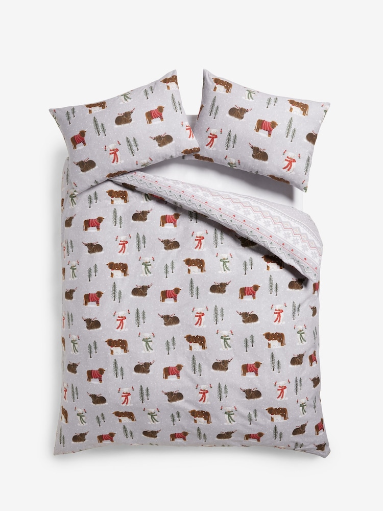 Grey Hamish Brushed 100% Cotton Christmas Duvet Cover and Pillowcase Set - Image 5 of 6