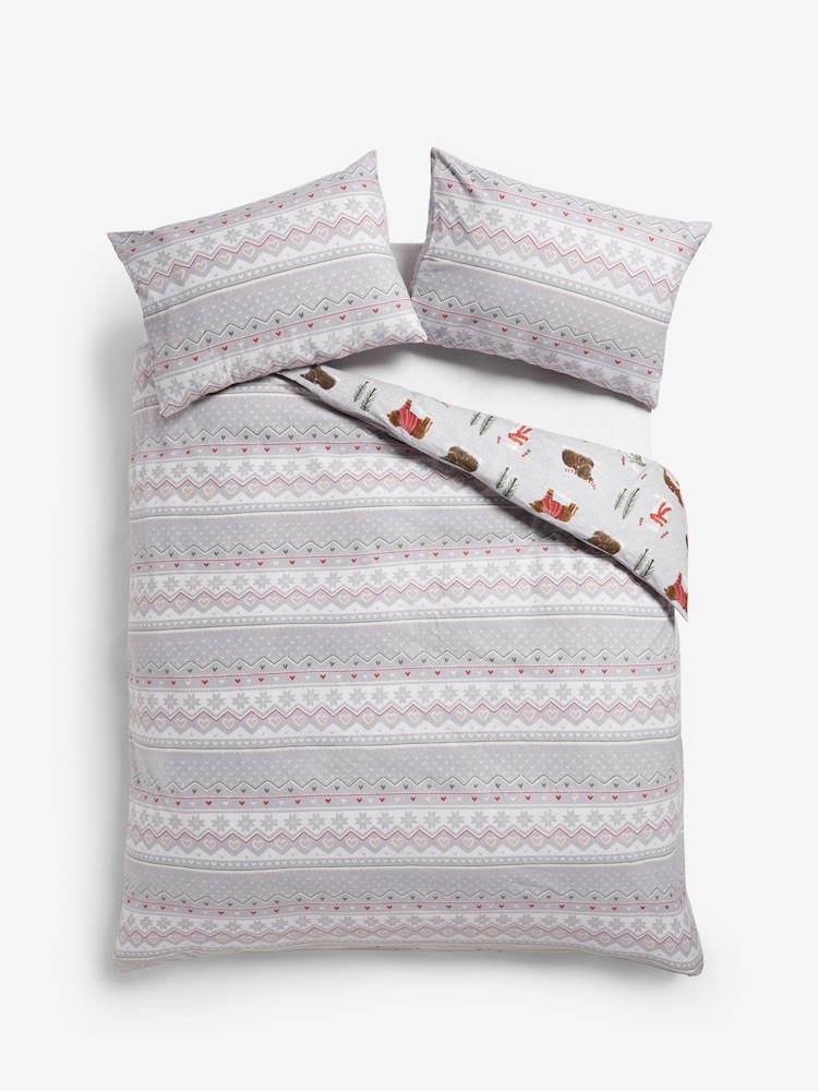 Grey Hamish Brushed 100% Cotton Christmas Duvet Cover and Pillowcase Set - Image 6 of 6
