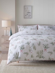 White/Winter Sprig Brushed 100% Cotton Christmas Duvet Cover and Pillowcase Set - Image 1 of 9