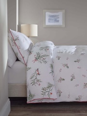 White/Winter Sprig Brushed 100% Cotton Christmas Duvet Cover and Pillowcase Set - Image 4 of 9