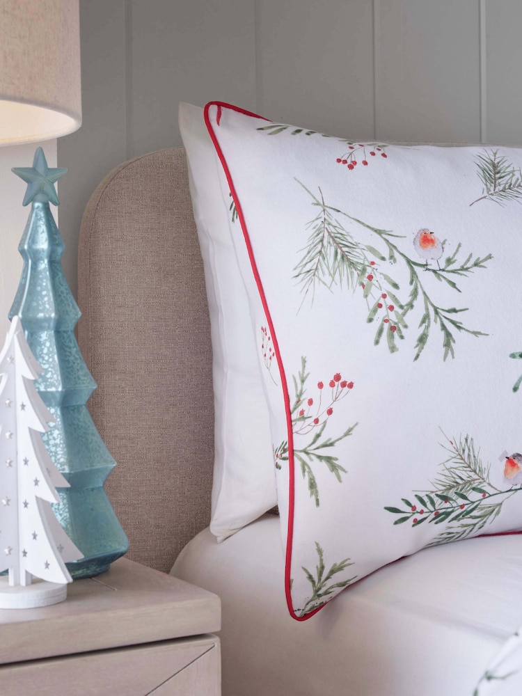White/Winter Sprig Brushed 100% Cotton Christmas Duvet Cover and Pillowcase Set - Image 5 of 9