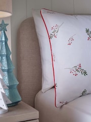 White/Winter Sprig Brushed 100% Cotton Christmas Duvet Cover and Pillowcase Set - Image 6 of 9
