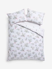 White/Winter Sprig Brushed 100% Cotton Christmas Duvet Cover and Pillowcase Set - Image 7 of 9