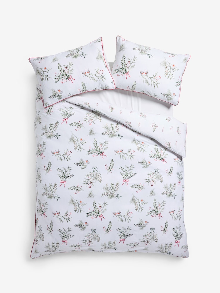 White/Winter Sprig Brushed 100% Cotton Christmas Duvet Cover and Pillowcase Set - Image 7 of 9