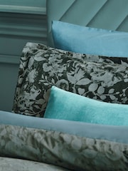 Teal Blue Floral Leaf Velvet Duvet Cover and Pillowcase Set - Image 2 of 4