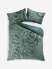 Teal Blue Floral Leaf Velvet Duvet Cover and Pillowcase Set - Image 4 of 4