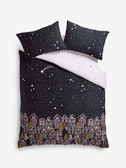 Navy Blue/White Houses Brushed 100% Cotton Christmas Duvet Cover and Pillowcase Set - Image 5 of 5