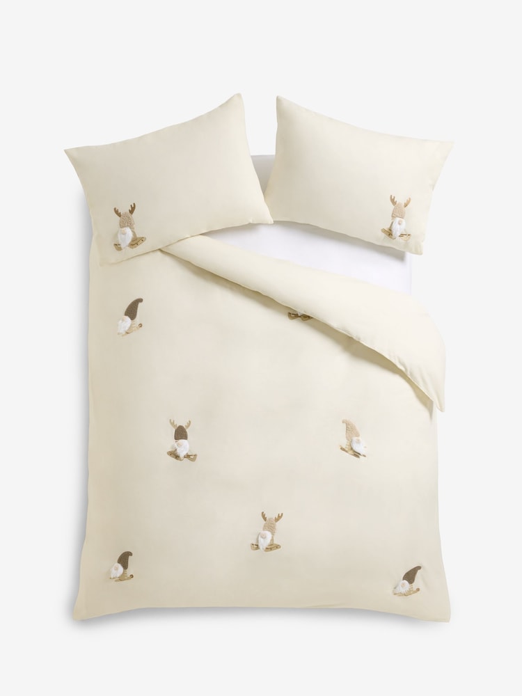 Natural Tufted Christmas Gonks Duvet Cover and Pillowcase Set - Image 4 of 4
