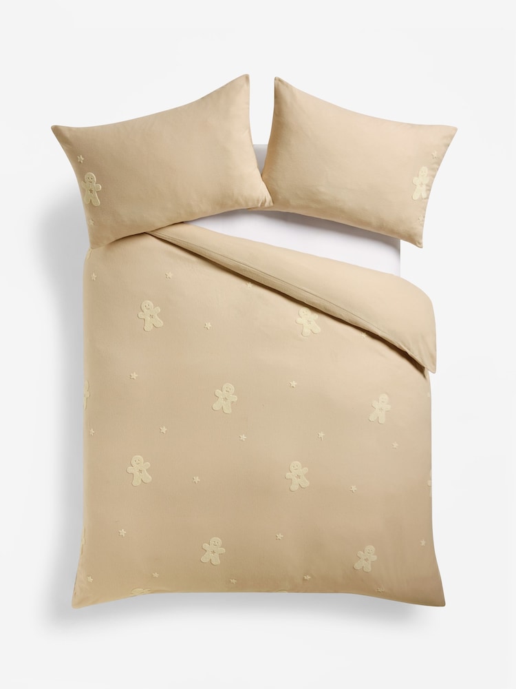 Natural Tufted Gingerbread Christmas Brushed 100% Cotton Duvet Cover and Pillowcase Set - Image 4 of 4