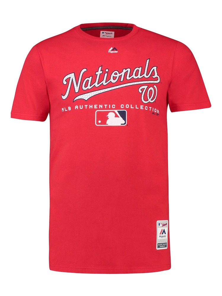 Fanatics Red 100% Cotton MLB Washington Nationals Majestic Authentic Collection Team Drive T-Shirt - Image 1 of 2