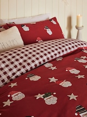 Red Tufted Christmas Santa and Reverse Check 100% Cotton Bedding Duvet Cover and Pillowcase Set - Image 1 of 5