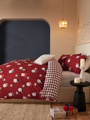 Red Tufted Christmas Santa and Reverse Check 100% Cotton Bedding Duvet Cover and Pillowcase Set - Image 2 of 5
