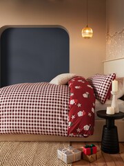 Red Tufted Christmas Santa and Reverse Check 100% Cotton Bedding Duvet Cover and Pillowcase Set - Image 3 of 5