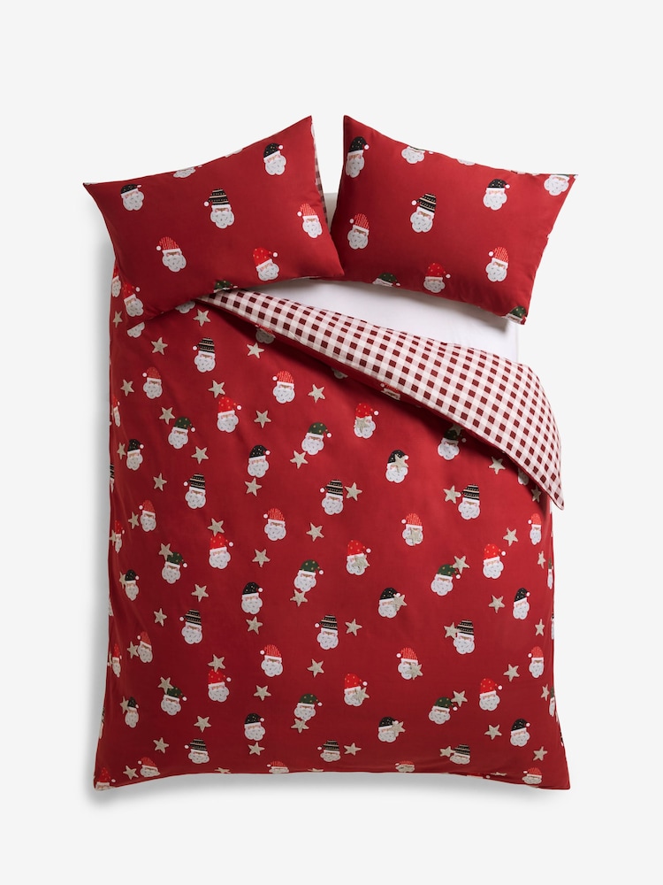 Red Tufted Christmas Santa and Reverse Check 100% Cotton Bedding Duvet Cover and Pillowcase Set - Image 5 of 5