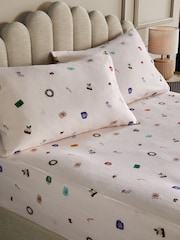 White/Festive Icons Brushed 100% Cotton Christmas Fitted Sheet and Pillowcase Set - Image 1 of 2