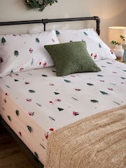 White Festive Santa Printed Fitted Sheet and Pillowcase Set - Image 1 of 2