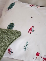 White Festive Santa Printed Fitted Sheet and Pillowcase Set - Image 2 of 2