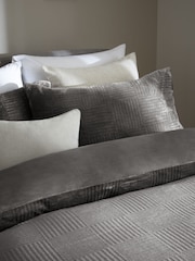 Charcoal Grey Checkered Embossed Fleece Duvet Cover and Pillowcase Set - Image 3 of 4