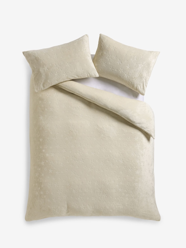 Natural Cream Christmas Star Fleece Bedding with Cosy  Fleece Reverse Duvet Cover and Pillowcase Bed Set - Image 4 of 4
