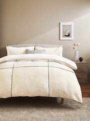 Neutral Teddy Fleece With Trim Duvet Cover and Pillowcase Set - Image 1 of 5