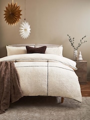 Neutral Teddy Fleece With Trim Duvet Cover and Pillowcase Set - Image 2 of 5