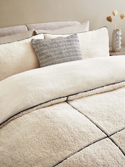 Neutral Teddy Fleece With Trim Duvet Cover and Pillowcase Set - Image 3 of 5