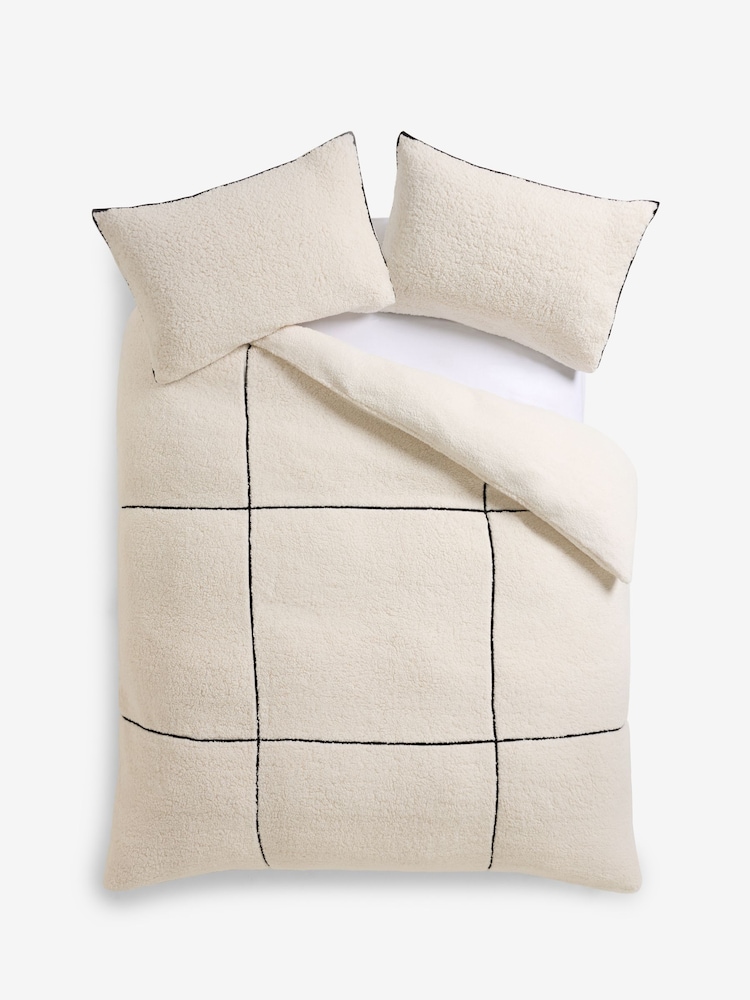 Neutral Teddy Fleece With Trim Duvet Cover and Pillowcase Set - Image 5 of 5
