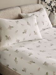 White/Winter Sprig Brushed 100% Cotton Christmas Fitted Sheet and Pillowcase Set - Image 1 of 1