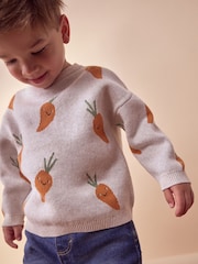 Neutral Carrot Character Knitted Crew Neck 100% Cotton Jumper (3mths-7yrs) - Image 1 of 7