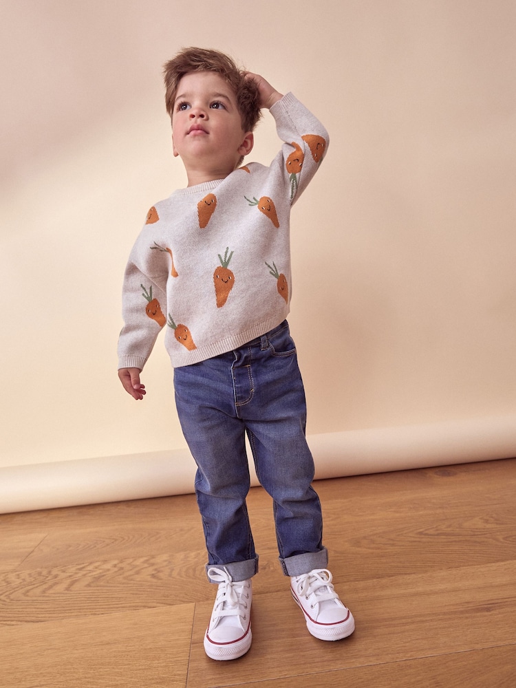 Neutral Carrot Character Knitted Crew Neck 100% Cotton Jumper (3mths-7yrs) - Image 2 of 7