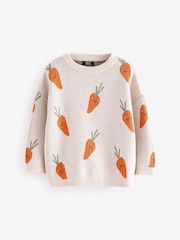 Neutral Carrot Character Knitted Crew Neck 100% Cotton Jumper (3mths-7yrs) - Image 5 of 7