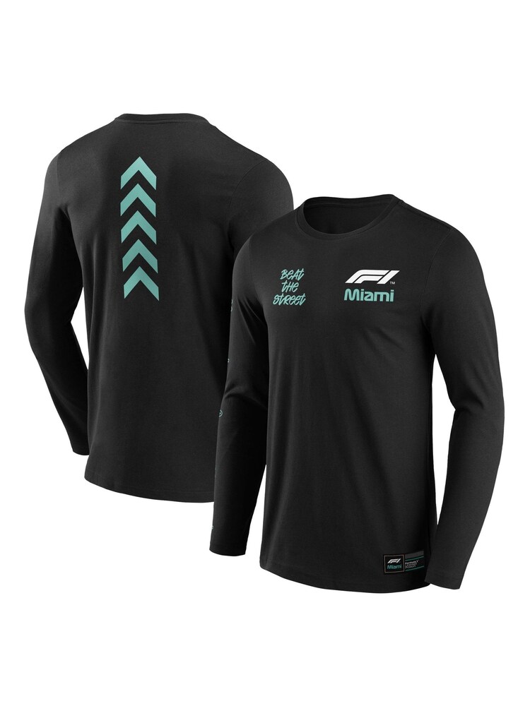 Fanatics Formula 1 Miami Beat The Street Graphic Long Sleeve 100% Cotton Black T-Shirt - Image 1 of 3
