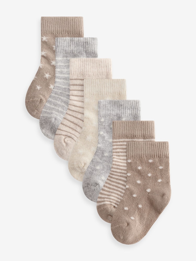 Neutral star stripe 7 Pack Rib Baby Socks (0mths-2yrs) - Image 1 of 8