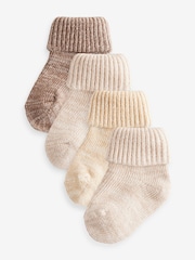 Neutral Chunky Knit Roll Top Socks 4 Pack (0mths-2yrs) - Image 1 of 5