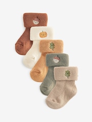 Brown Baby Embroidered Roll Top Socks 5 Pack (0mths-2yrs) - Image 1 of 6