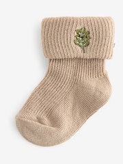 Brown Baby Embroidered Roll Top Socks 5 Pack (0mths-2yrs) - Image 2 of 6