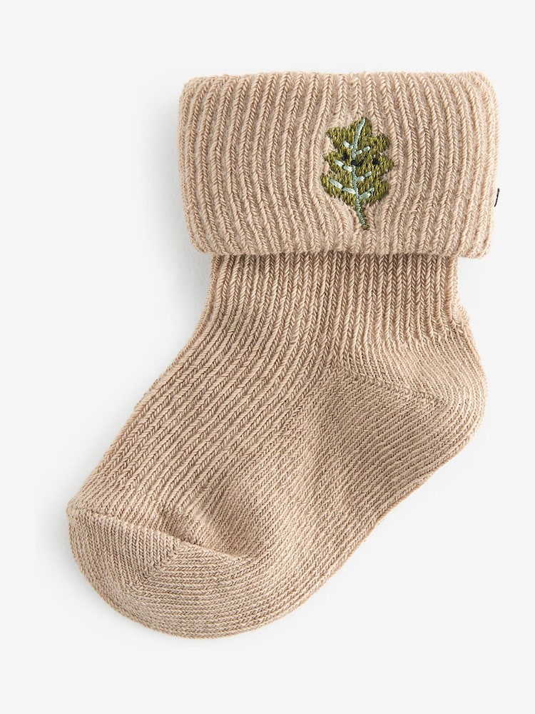 Brown Baby Embroidered Roll Top Socks 5 Pack (0mths-2yrs) - Image 2 of 6