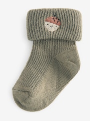 Brown Baby Embroidered Roll Top Socks 5 Pack (0mths-2yrs) - Image 3 of 6