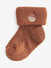 Brown Baby Embroidered Roll Top Socks 5 Pack (0mths-2yrs) - Image 6 of 6