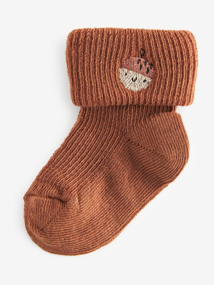 Brown Baby Embroidered Roll Top Socks 5 Pack (0mths-2yrs) - Image 6 of 6