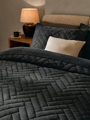 Charcoal Grey Cord Fleece Quilted 4 Tog Duvet Cover and Pillowcase Set - Image 1 of 5